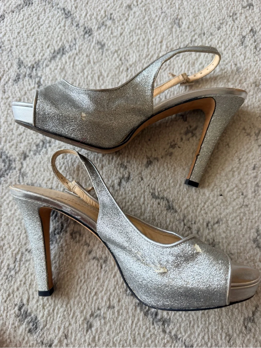 Kate Spade Silver Metallic Slingback Platform Heels | Size 6.5
